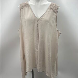 Spense Woman Cream Sleeveless Blouse with Lace Detail and Handkerchief cut
